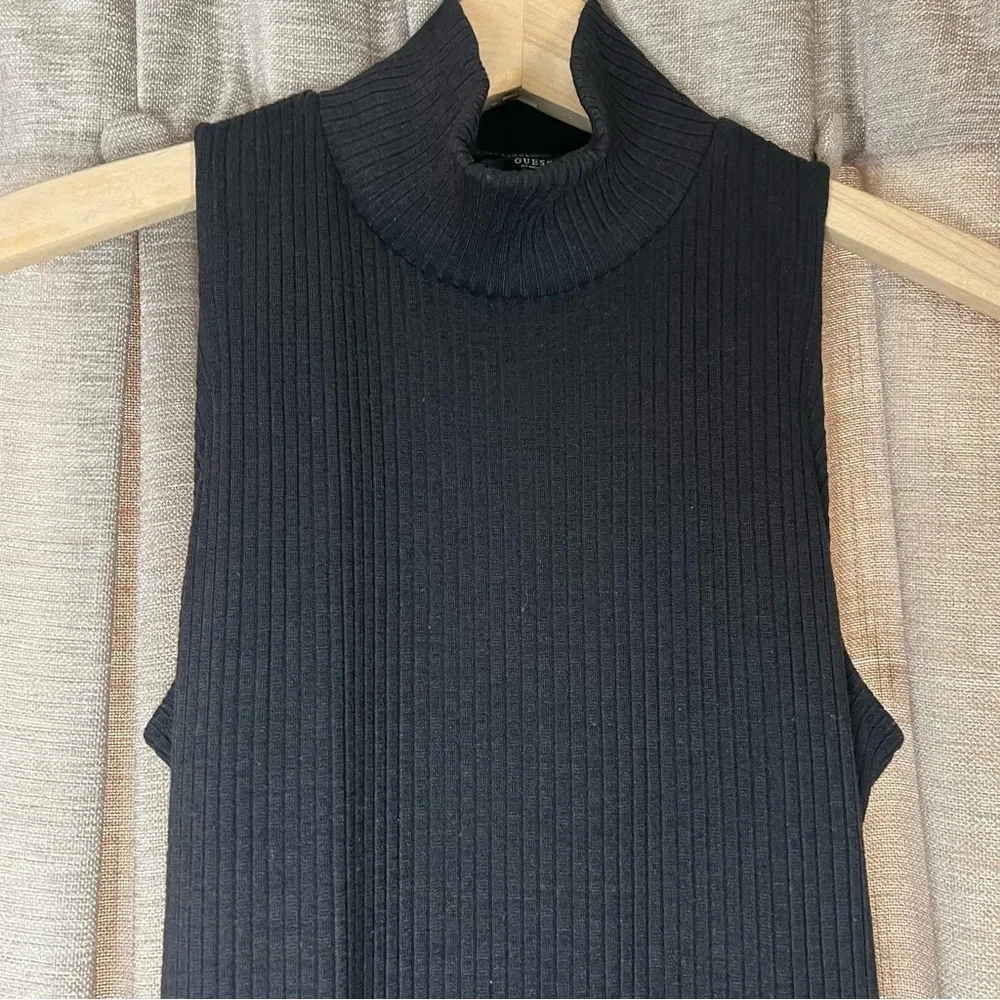 GUESS Black Verena Sleeveless Mock Neck Ribbed Backless Bodysuit Size Large